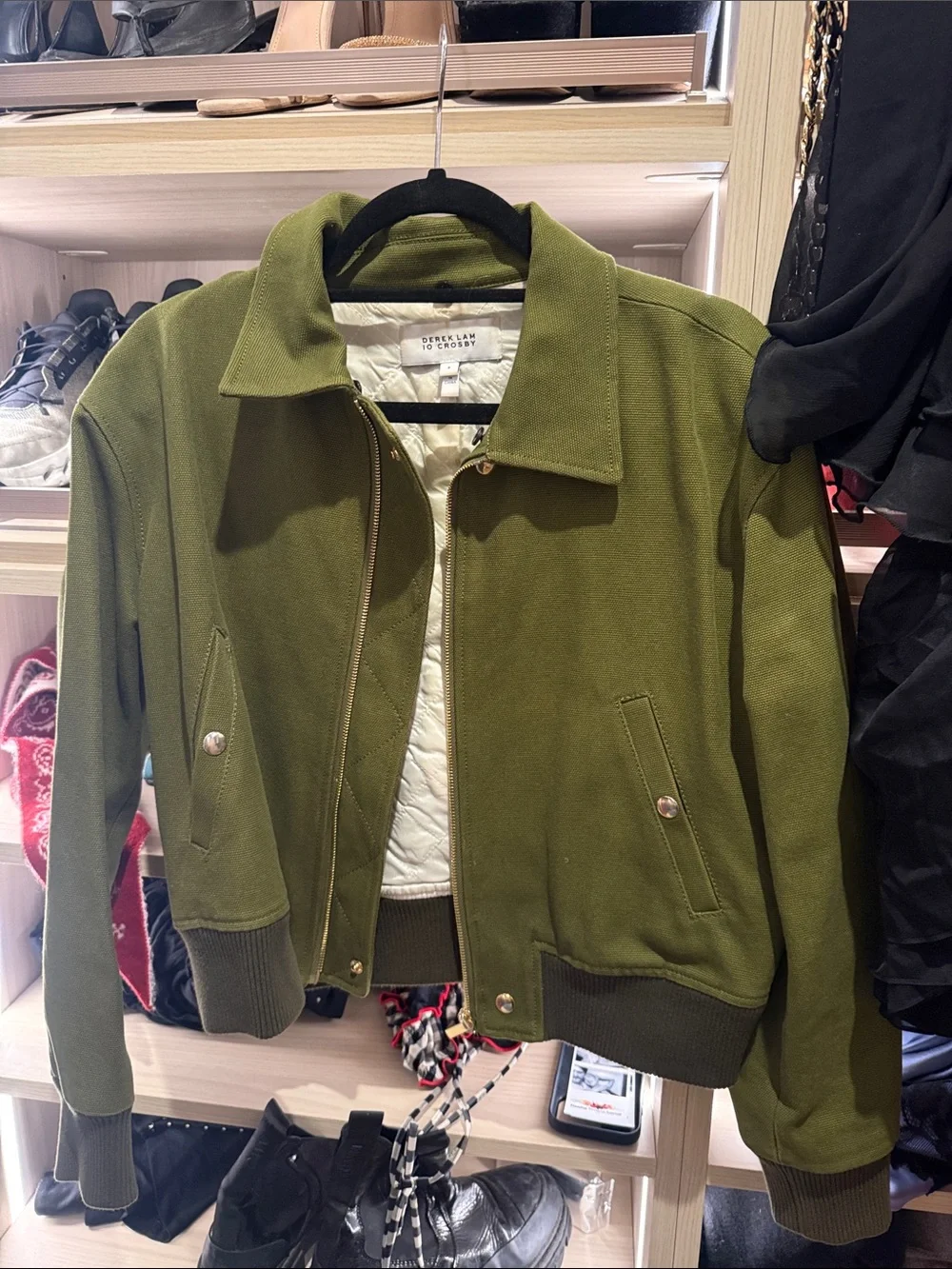 10 Crosby Derek Lam Olive Green Quilted Bomber Jacket